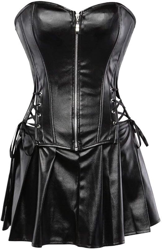 Women S Corset Dress Black Full Breast Faux Leather Comfortable Sizes