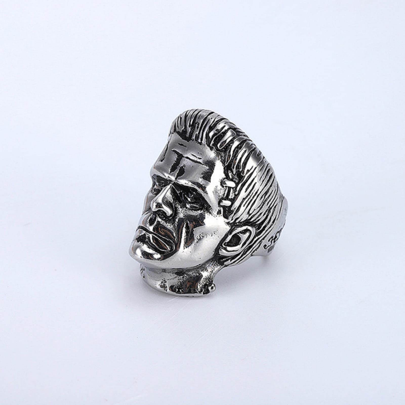 Xjruixi Men's Steel Color Cn Science Fiction Goth Frankenstein Steel Rings For Punk Horror Scientist Biker Stainless Steel Ring Fashion Jewelry