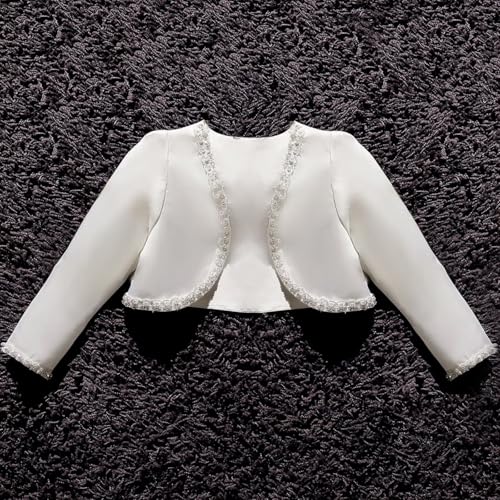 Girls Kids White Bolero Shrug Jacket Satin Cardigan Coat Wedding Party Bridesmaid Flower Dress Cover Up2
