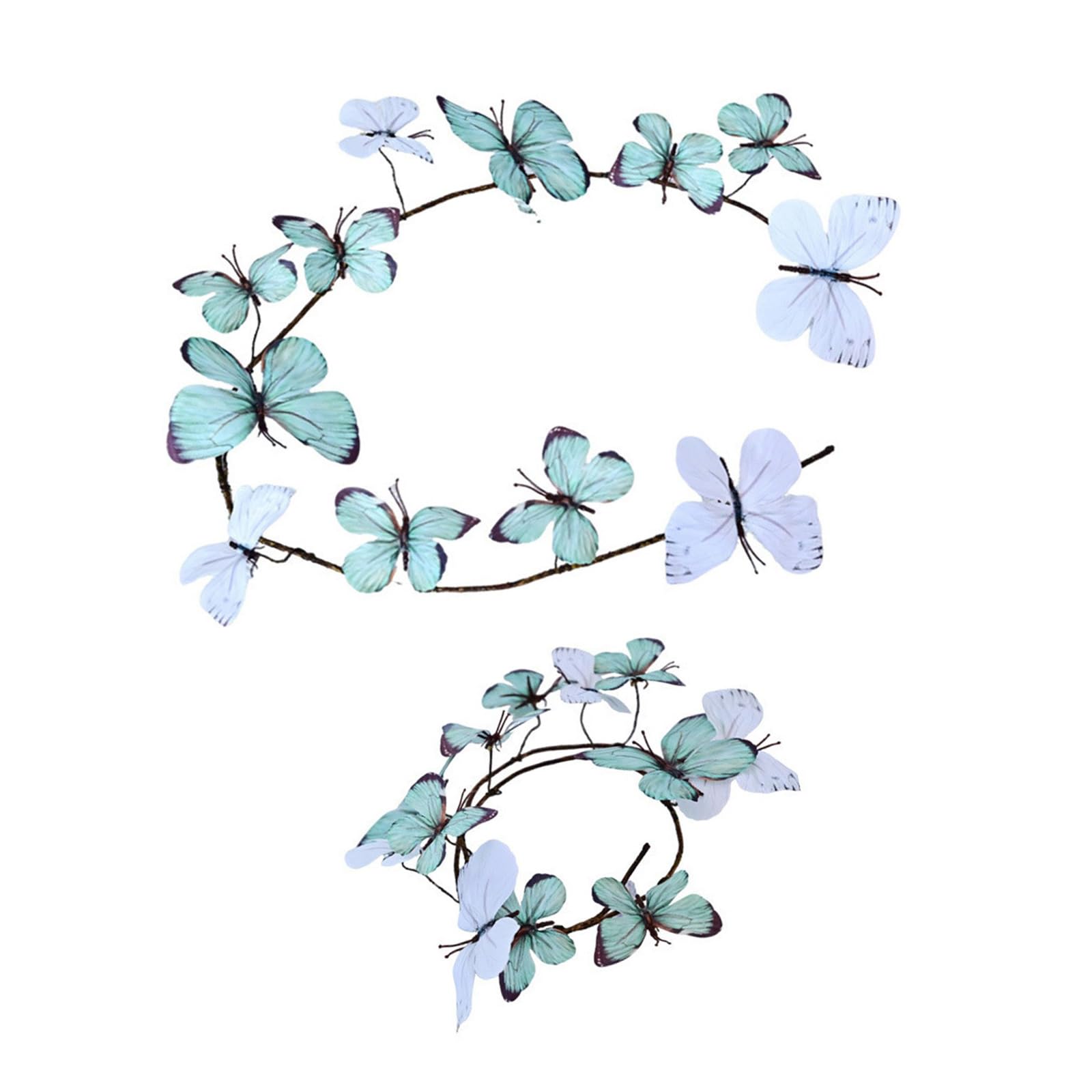 Of 2 Gradual Color Changing Butterfly Vine Wreaths Blossomy Wreath Set for Home Party Wedding Decors Seasonal Wall Hanging Decors