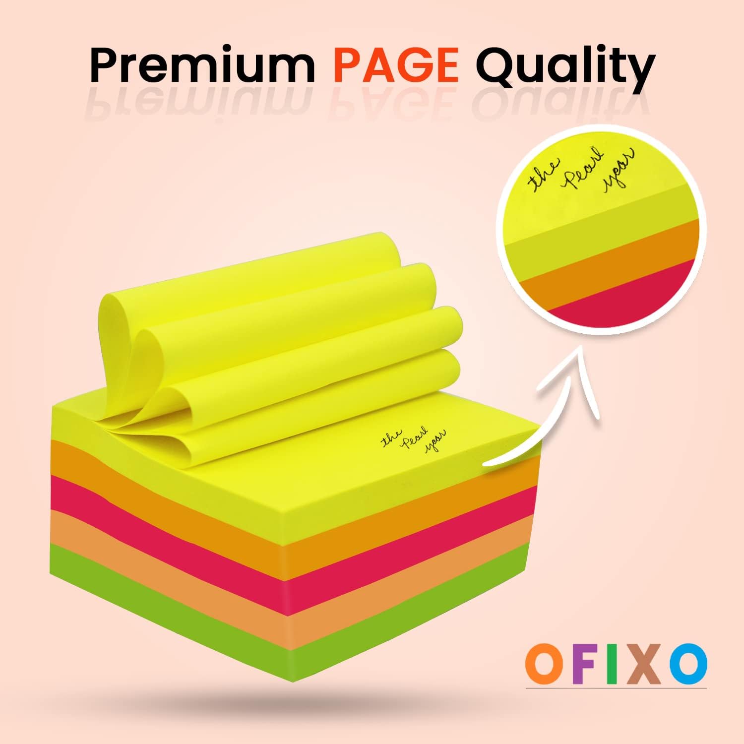 OFIXO Haftnotizen, 7,6 x 7,6 cm, 5 helle Farben, stark haftende Haftnotizen (400 Stück)