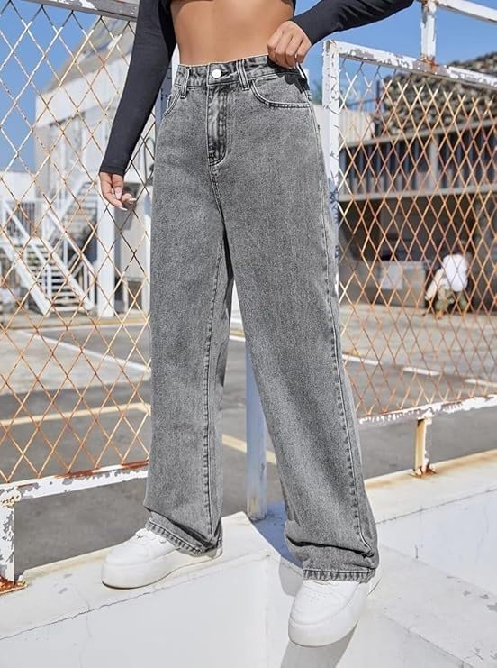 Image of Women's Denim Straight Fit Boyfriend Jeans BLACK-28