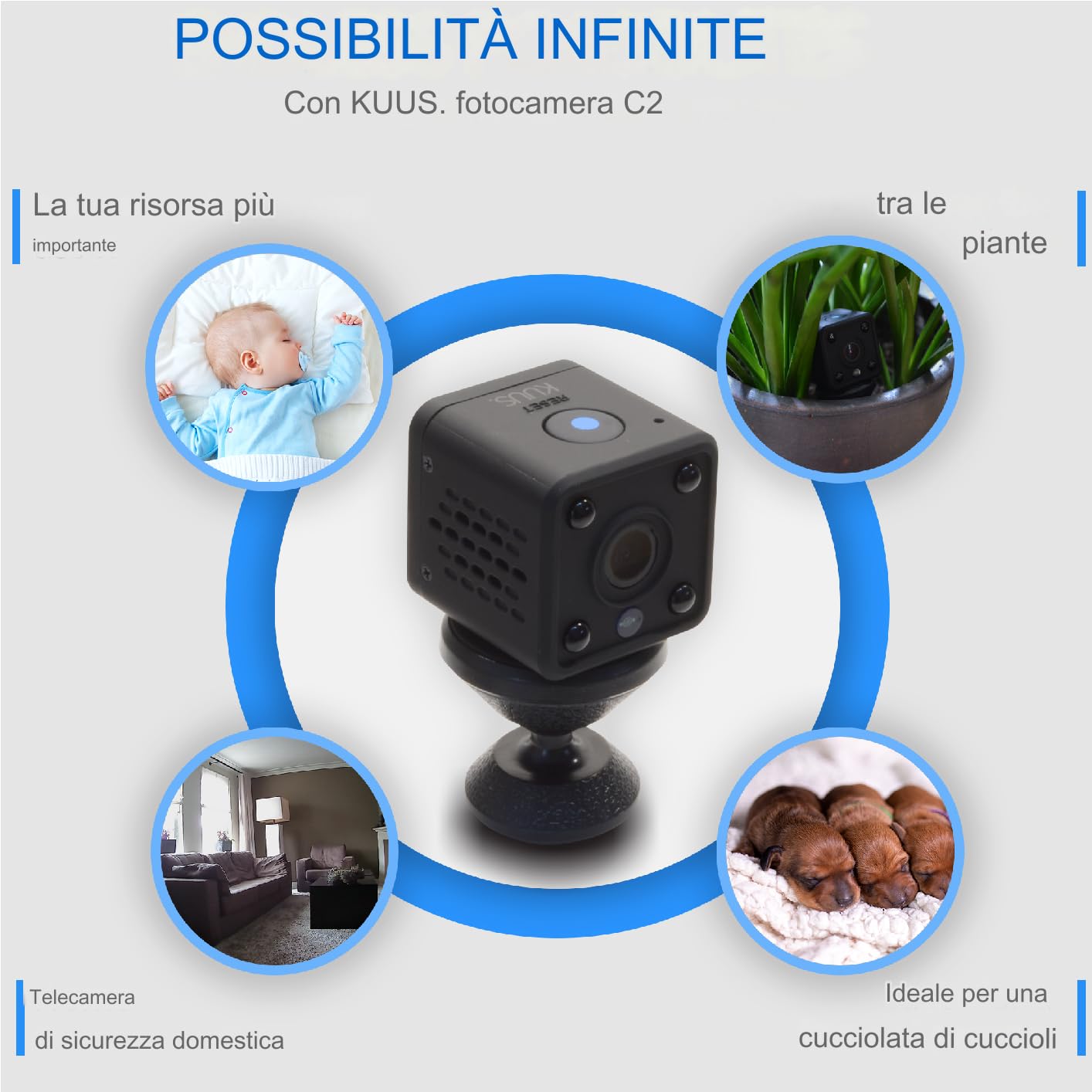 KUUS C2 Mini Telecamera Spia WiFi 3,2cm Full HD 1080P App, Telecamera Nascosta Microcamera Spia, Mini Telecamera Spia Nascosta, Visione Notturna, SD 32 GB, ONVIF Class U3 ISO Discreta Anonimo Pack