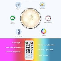 Vista 4 de Juego de dos apliques de pared a pilas, 18 colores RGB, luces de pared adhesivas con control remoto, intercambiables regulables con tela, luces