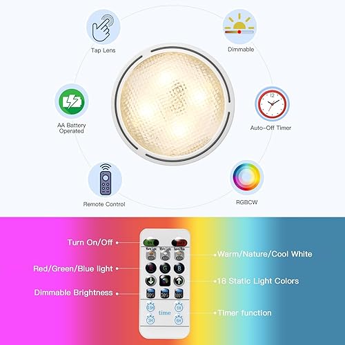 Miniatura 4 de Juego de 2 apliques de pared a pilas, 18 colores RGB, luces de pared con control remoto, tela de altura regulable intercambiable, luces de pared a