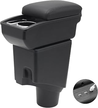 YJYWZH Car Armrest Box for Toyota Yaris Hatchback Accessories, Black Thread | Fit for Yaris 2015-2018 Center Console, Double Layer Storage Space, with 3 USB Charging Ports, with Cup Holder, Elbow Support