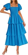 ZESICA Women's 2025 Summer Boho Midi Dress Short Puff Sleeve Flowy A Line Tiered Beach Vacation Long Dresses - Buy now