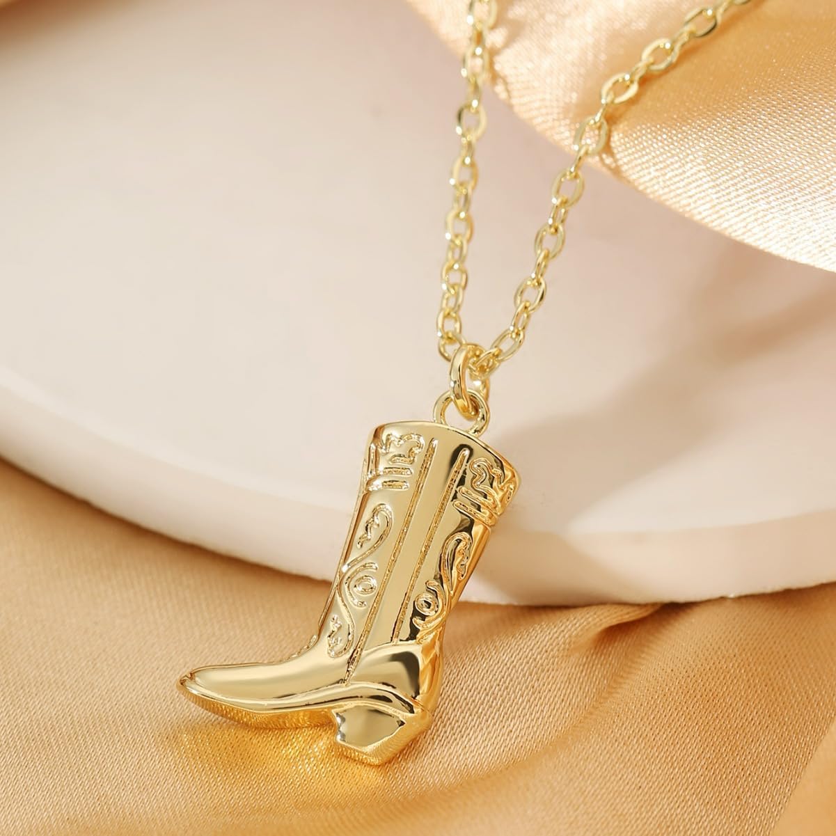 Western Cowboy Boot Necklace for Women Cowboy Necklace Gold Exquisite and Fashionable Golden Western Boot Necklace Jewelry - Image 5