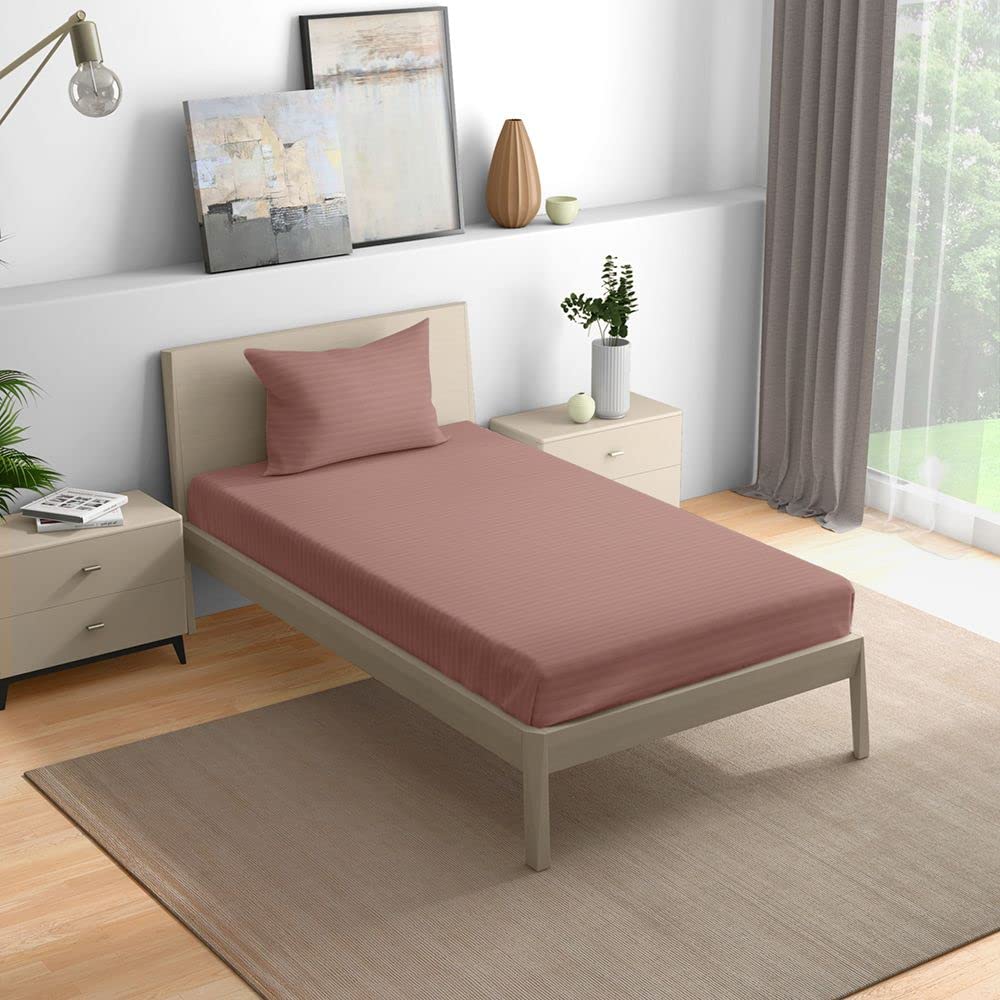 Wakefit Cotton Fitted Bedsheet | 215 TC Elastic Fitted Sheet, Queen Bed Bedsheet with 2 Pillow Covers | Plush Pink - 78x60 inches