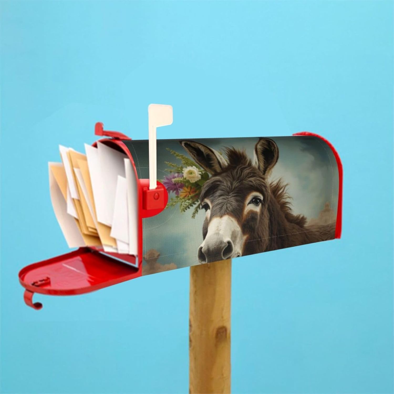 Donkey Animals Print Mailbox Covers Magnetic Standard Size Waterproof Mailbox Wraps Post Letter Box Cover for Home Garden Yard 18" X 21" 25.5x21 in