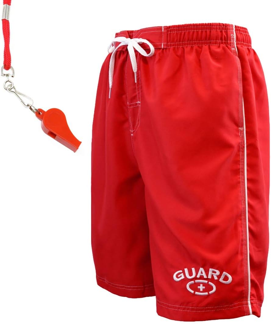 Adoretex Men's Guard Swimsuit Board Shorts Swim Trunks with Free Whistle and Lanyard