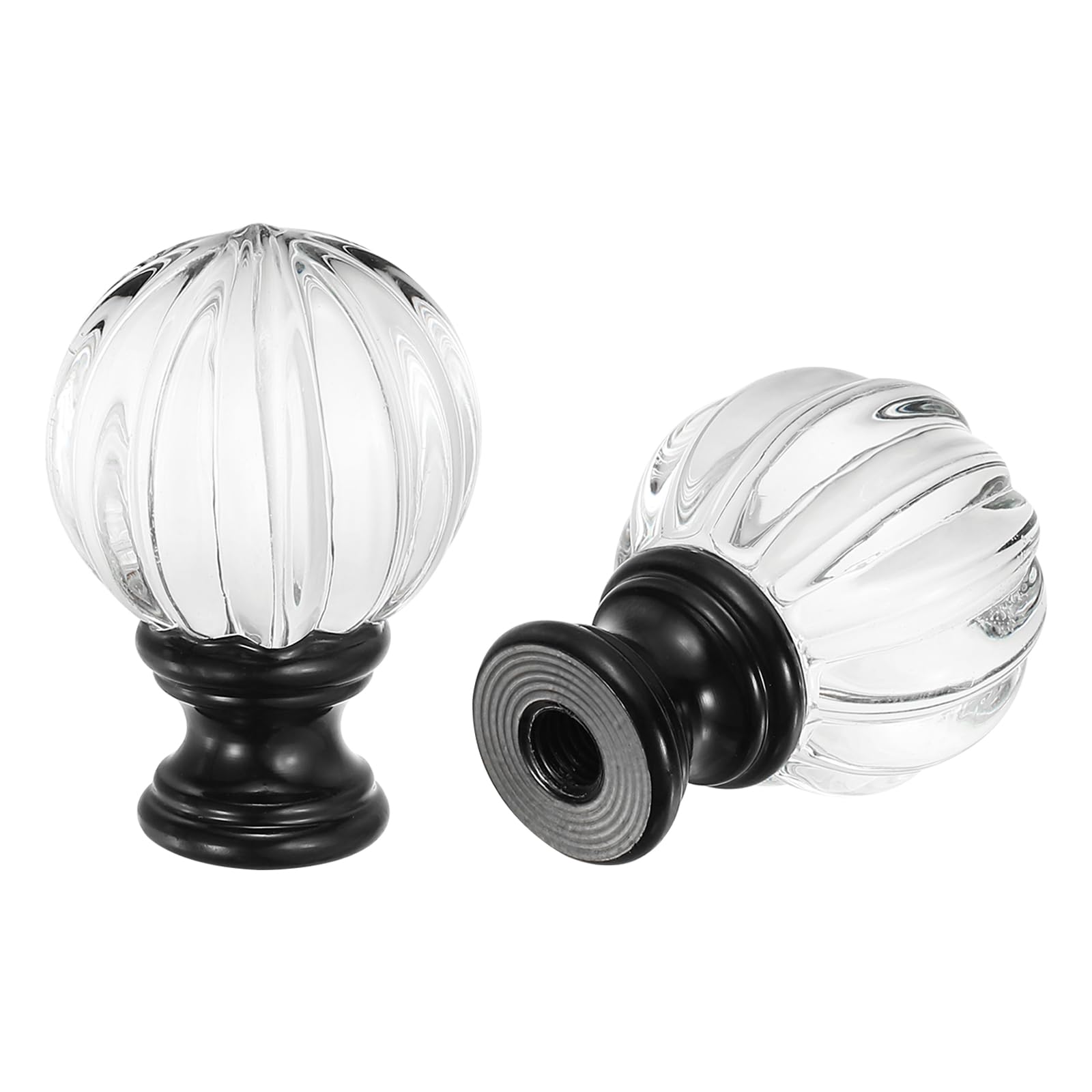 PATIKIL 1/4-27 Lamp Finial Cap for Lampshade Harp Top 2Pcs Cap Nut Screw Cap Knob Clear Pumpkin Ball Shaped Crystal Lamp Shade Decoration for Table Floor Lamp Black