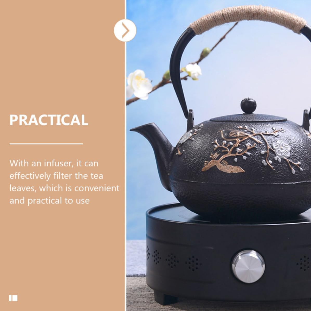 Tetera de Hierro Fundido Material Hierro Resistente Tetsubin Infusor y Fácil de Limpiar y Diseño Tradicional Japonés para Uso en Casa