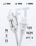 PLUGTUL 3 Pack 6FT White Indoor Extension Cord, 16 Gauge 2 Prong, 3 Polarized Outlets with Safety Caps, 16/2 SPT-2, CETL Listed, Conforms to CSA C22.2#21, for Indoor Use