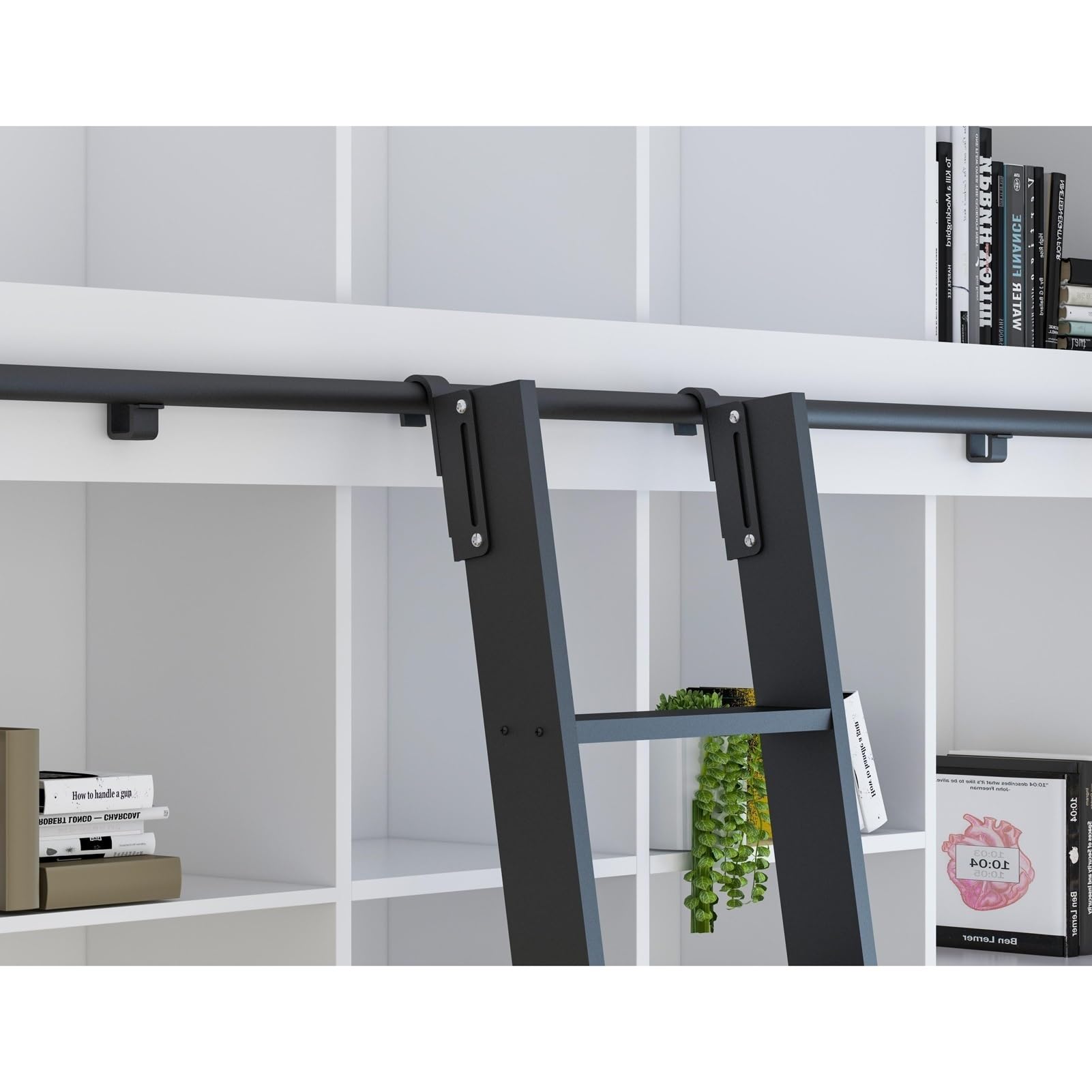 Library Sliding Rolling Ladder Hardware Kit, Black Rolling Library Ladder Hardware Home Office Library Barn Style Round Tube Sliding Track Kit(No Ladder), Floor Roller With Brake(Size:12ft/3.66m track
