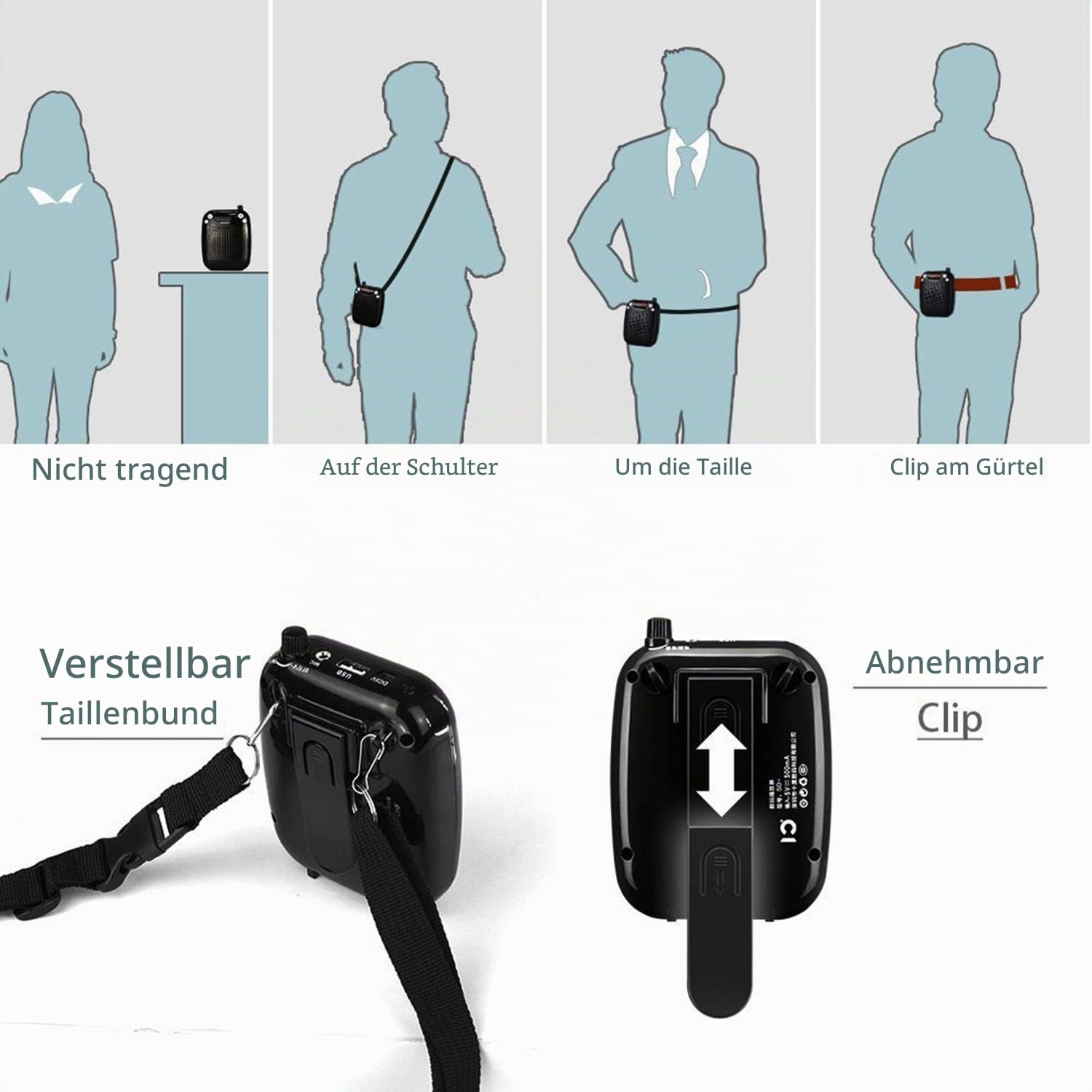 Sprachverstärker Tragbar Stimmverstärker mit Mikrofon Headset Lautsprecher Stimmenverstärker Voice Amplifier Unterstützung MP3-Wiedergabe für Lehrer, Yoga, Reiseleiter Trainer