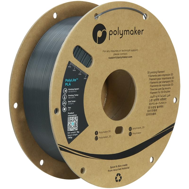 Polymaker PLA Filament, Dark Grey 3D Printing PLA Filament 1.75mm 1kg - PolyLite 3D Printer PLA Filament, Dimensional Accuracy +/- 0.03mm, Compatible