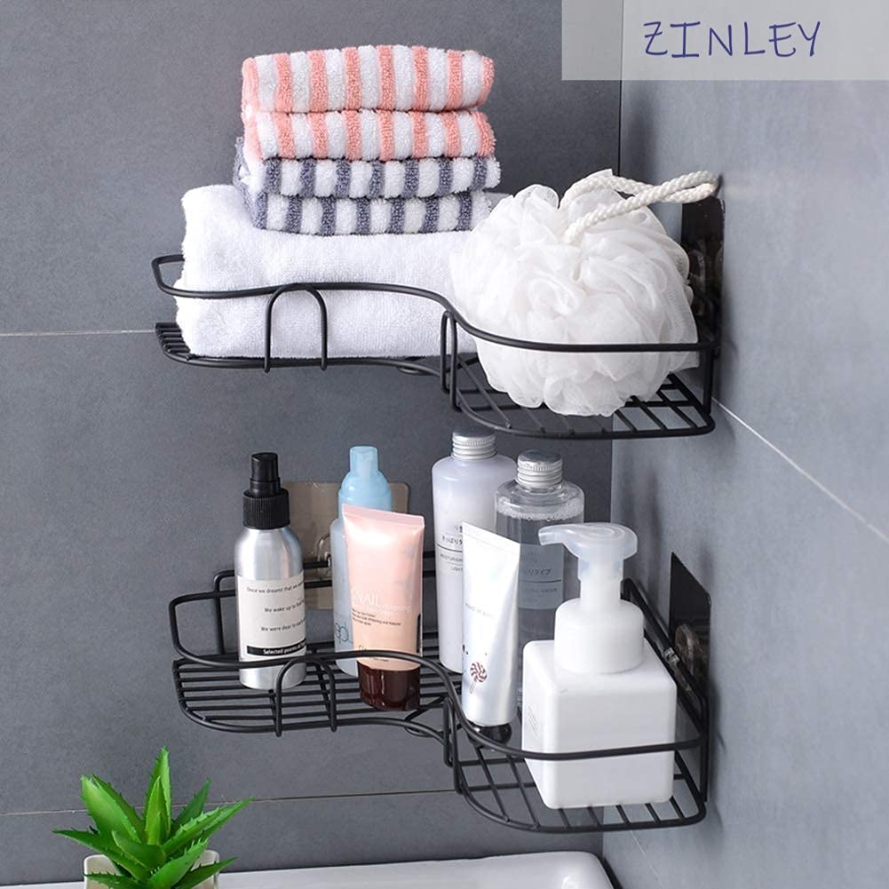 Zinley Multipurpose Kitchen Bathroom Corner Shelf Wall Mount Storage Rack Bathroom Rack Soap Holder Storage Box Shower Rack Shelf, Bathroom Racks and Shelves, Bathroom Stands and Racks (Black) 1