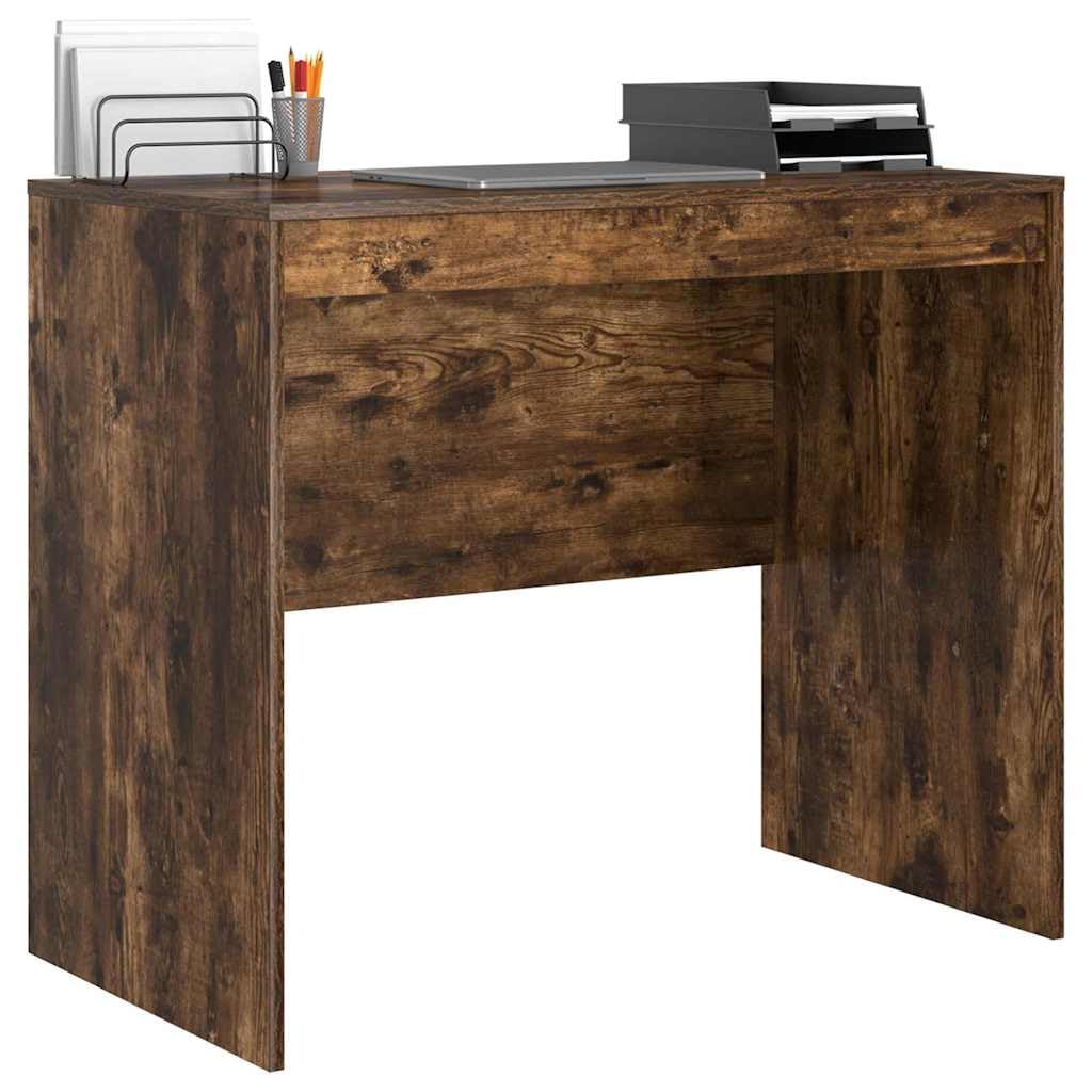 vidaXL Desk Smoked Oak 90 x 50 x 76 cm, Compact Desk, Modern Style, Ergonomic Workspace, Functional Writing Table, Durable Indoor Furniture for Small Rooms