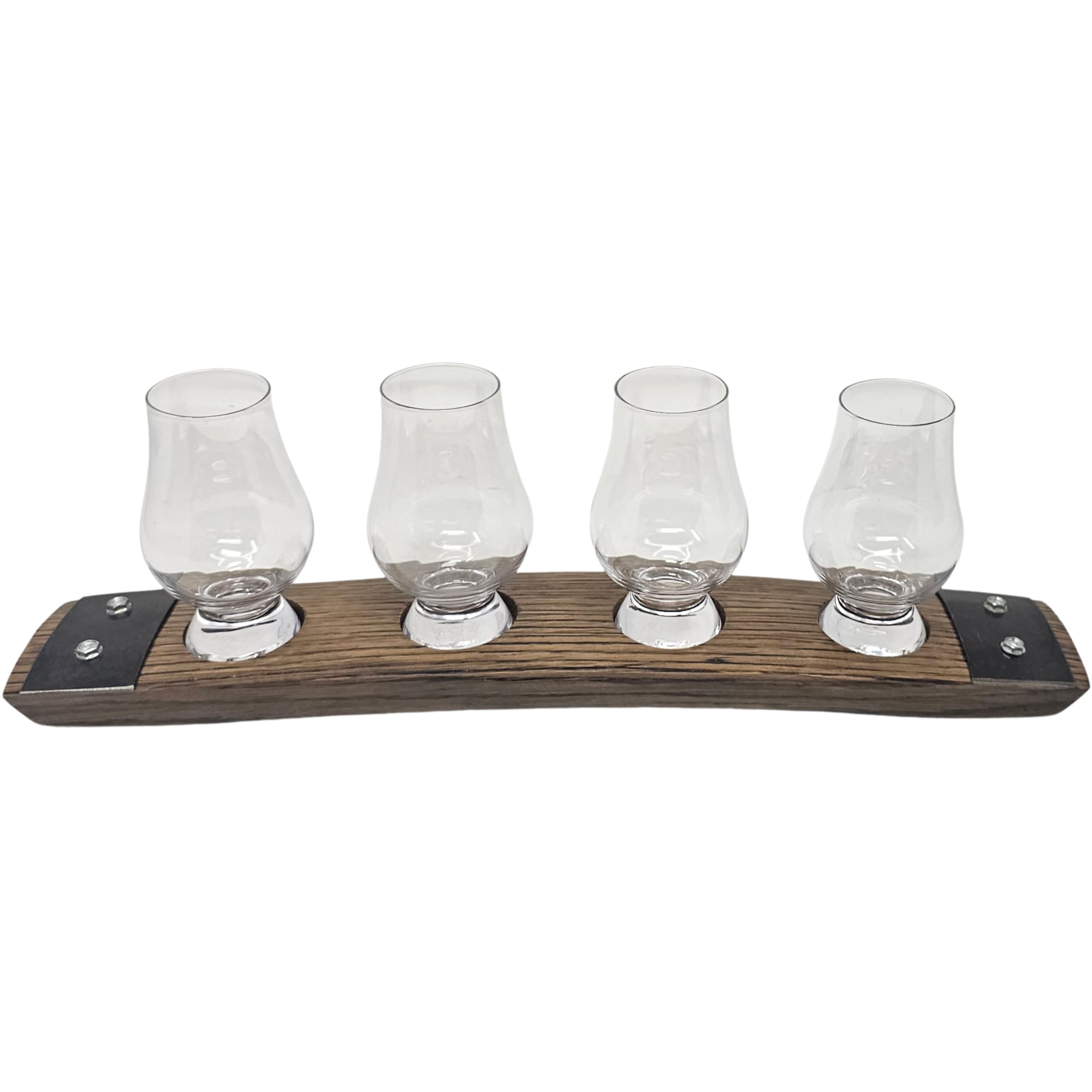 Whiskey Flight Serviertablett Aus Bourbon-Fass - Mit 5 Glencairn Gläsern, Dunkles Walnuss-Design