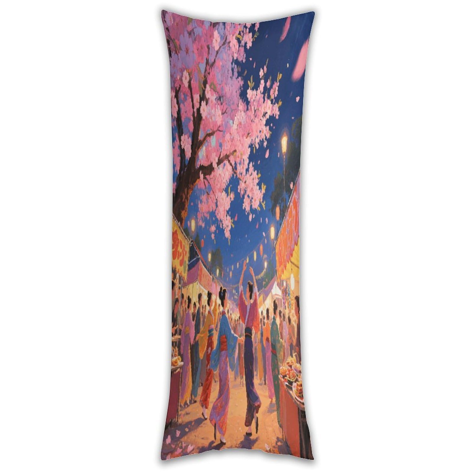 Asian Cherry Blossom Body Pillow Cover with Hidden Zipper Breathable Polyester Long Pillow Case Cozy Fuzzy Body Pillowcase Ultra Soft Long Pillow Cover for Bedroom 18.9 X 53 in