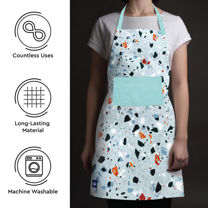 Encasa Delantal de cocina de algodón, correas ajustables y bolsillo frontal grande, resistente a las manchas, color menta terrazo, 86 x 64 cm, para cocinar en casa y al aire libre, hombres y mujeres