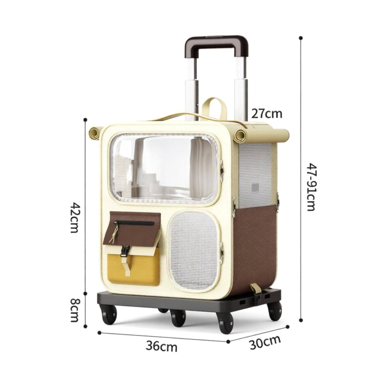 Travel Carrier Rollrucksack, Cremebraun, Haustier-Rucksack Mit Rollen Und Teleskopgriff, Cremefarben Und Braun