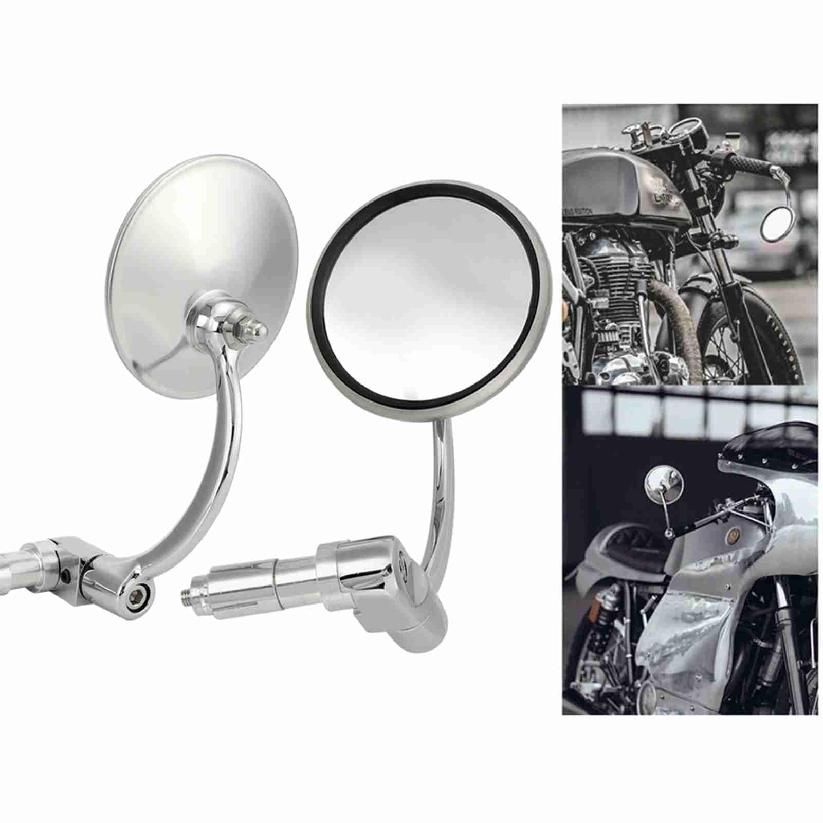 Changor 1 para motocyklowe lusterko wsteczne vintage okrągłe lusterko wsteczne średnica 10 cm srebrny motocykl zmodyfikowane wyścigi wsteczne lusterko boczne pasuje do motocykla z drążkiem 7/8" (22 mm)
