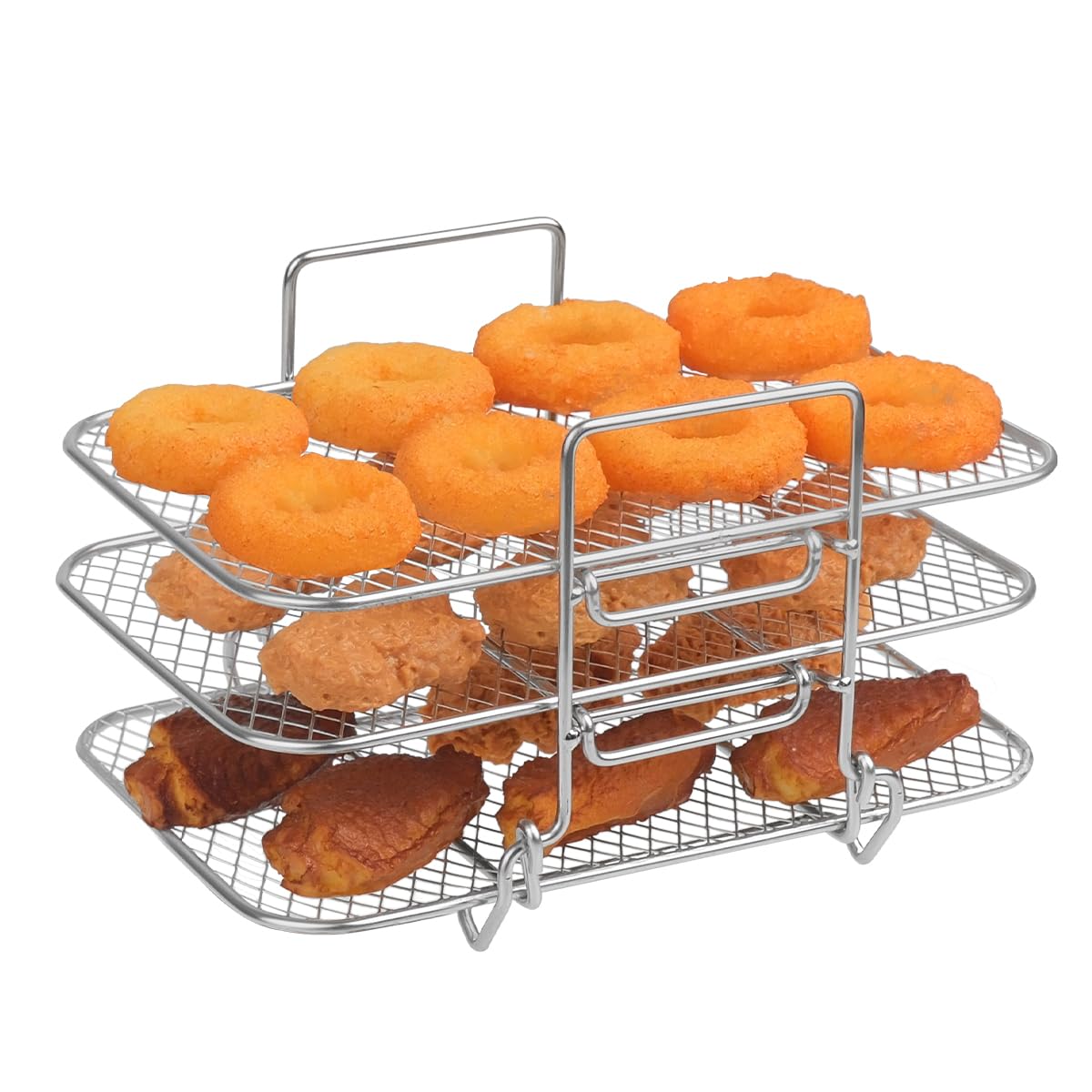 SHUOMAO Air Fryer Rack for Ninja, 3 Layers 304 Stainless Steel Grill Cooking Rack,Air Fryer Accessories for Ninja Foodi AF300UK,AF400UK,Salter/Instant/Tower/EMtronics Dual Zone Air Fryer