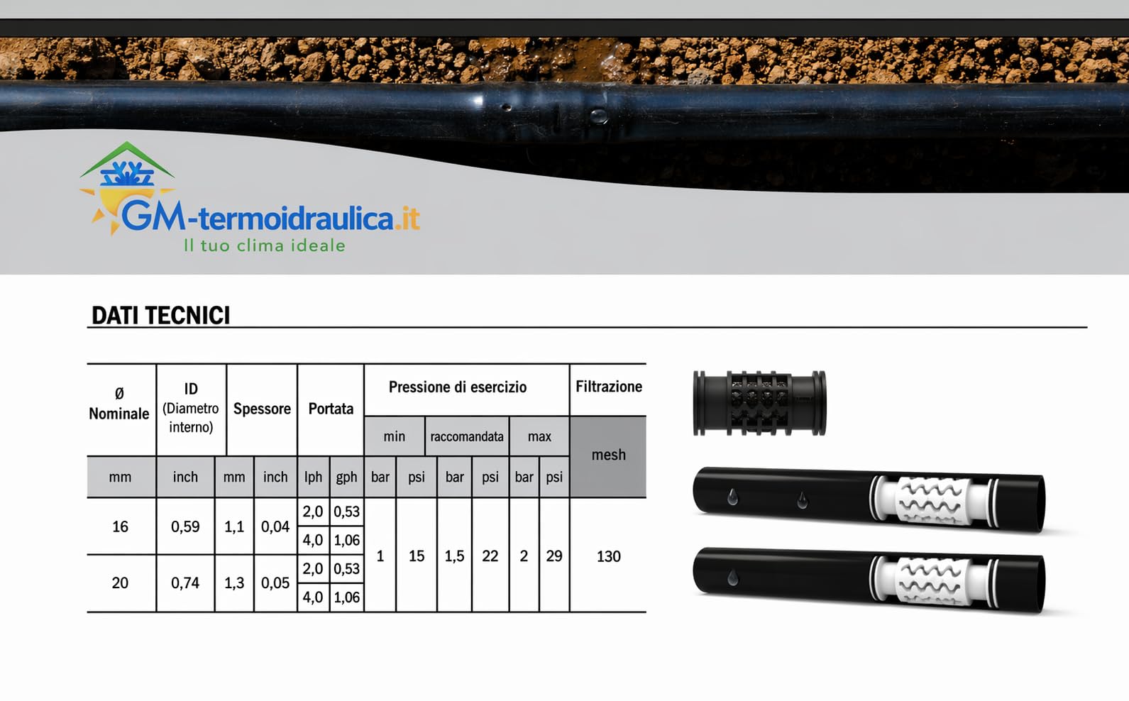 Tubo irrigazione Ala Gocciolante Nero con Quattro fori da 50, 100 e 400 Metri D 16 mm passo 30 cm (50 metri)