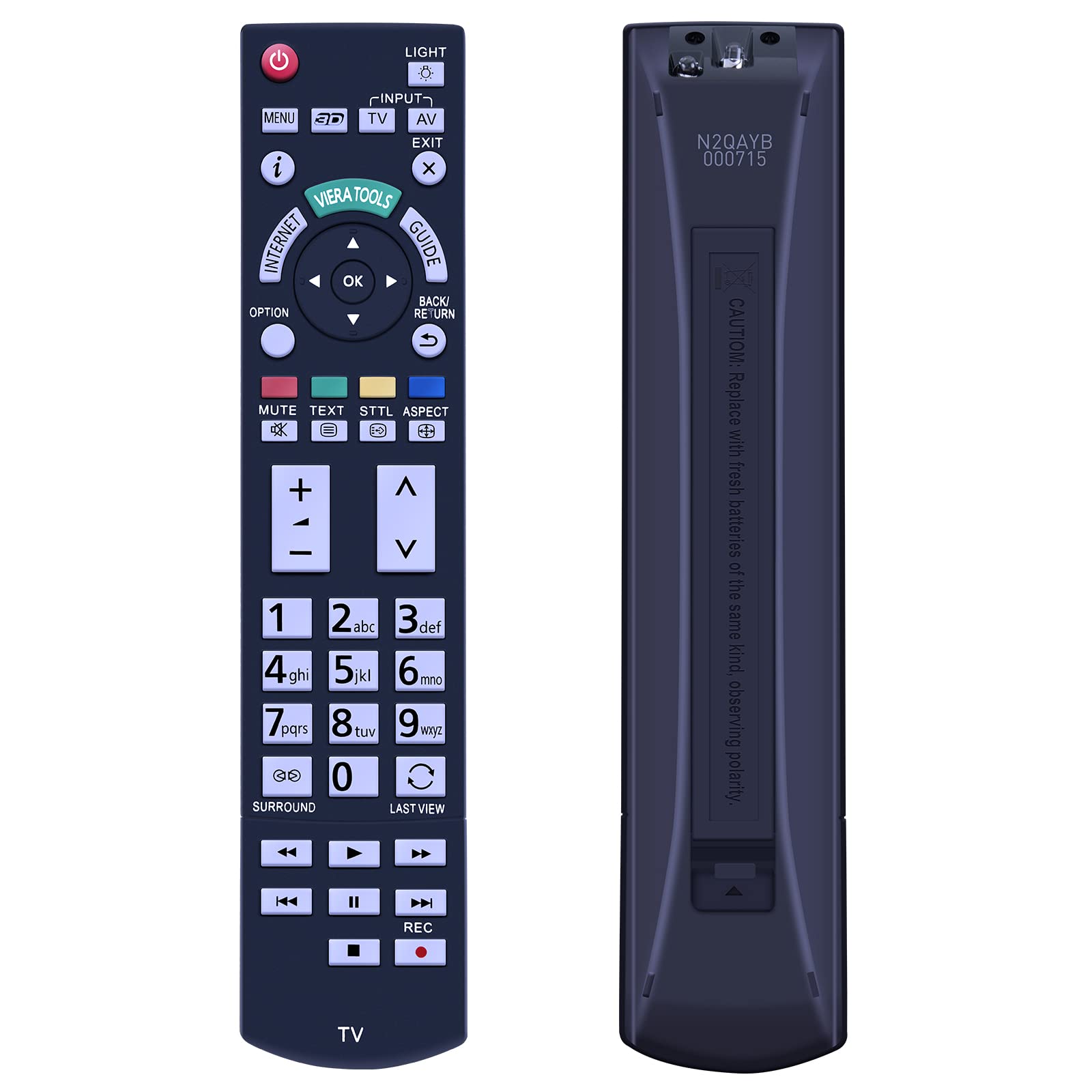 VINABTY N2QAYB000829 Télécommande de Remplacement pour Panasonic TV TX-L42ET60Y TX-L42ET61B TX-L42ETW60 TX-L47ET60B TX-L47ET60E TX-L47ETW60 TX-L50ET60B TX-L50ET60E TX-L50ETW60 TX-L55ET60E TX-LR55ET60
