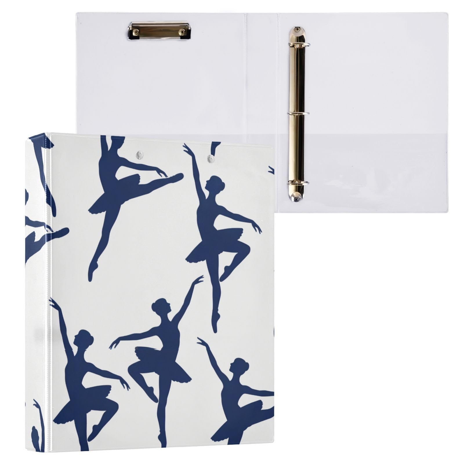 Carpeta escolar de 1 y 1/2 pulgadas, bailarina de ballet, color blanco y azul