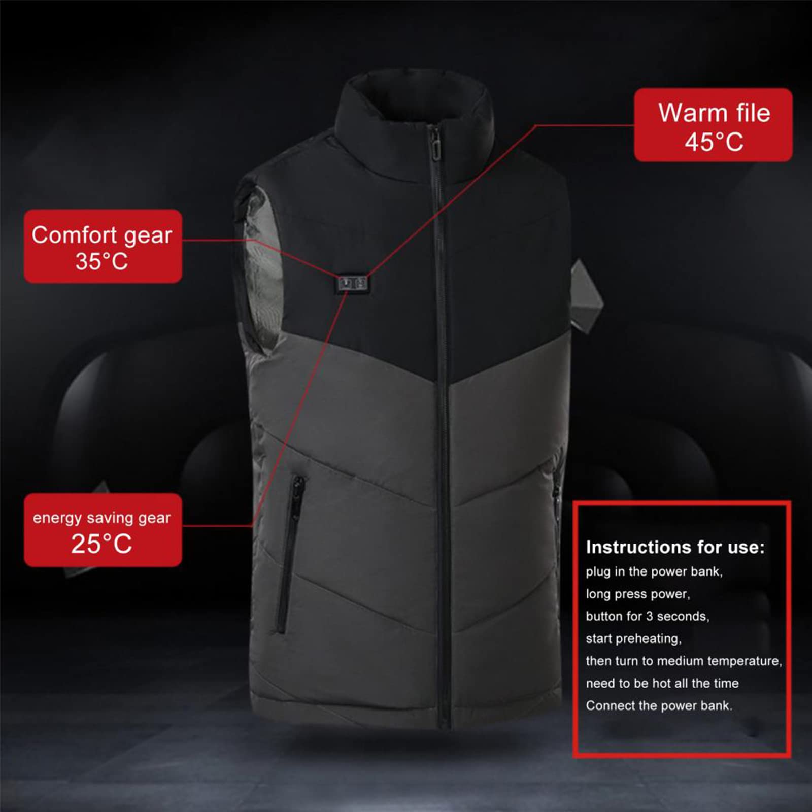 Chaleco Calefactable para Hombre, Cuello Alto, 3 Niveles de Calefacción, 11 Zonas de Calefacción, Chaleco Calefactable para Exteriores (sin Banco de Energía)