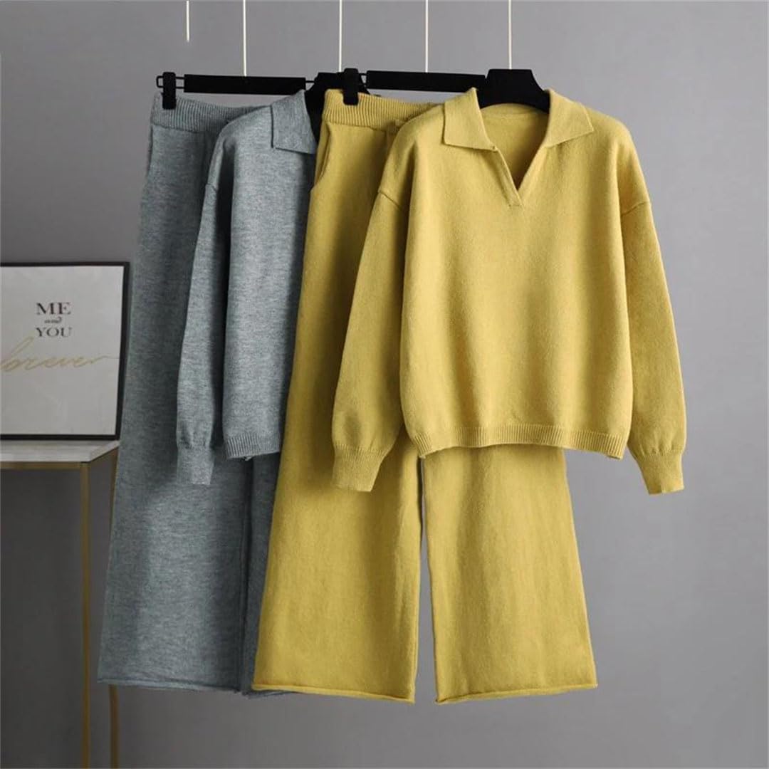 Ensemble tricoté deux pièces en cachemire pour femme avec pull et pantalon