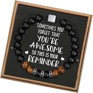 JoycuFF Tiger Eye Mens Bracelet Gifts Anniversary Birthday Father's Day Christmas Gifts for Boyfriend Dad Son Husband 8mm Adjustable Protection Bead Bracelet for Him