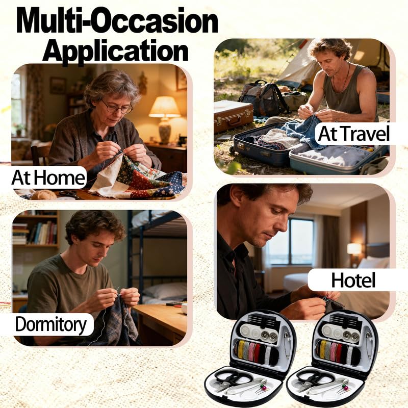 REROON Paquete de 2 mini kit de costura de viaje para regalos de Navidad, suministros de costura esenciales para dormitorio de viaje, suministros de costura para adolescentes y niños | Kit portátil de