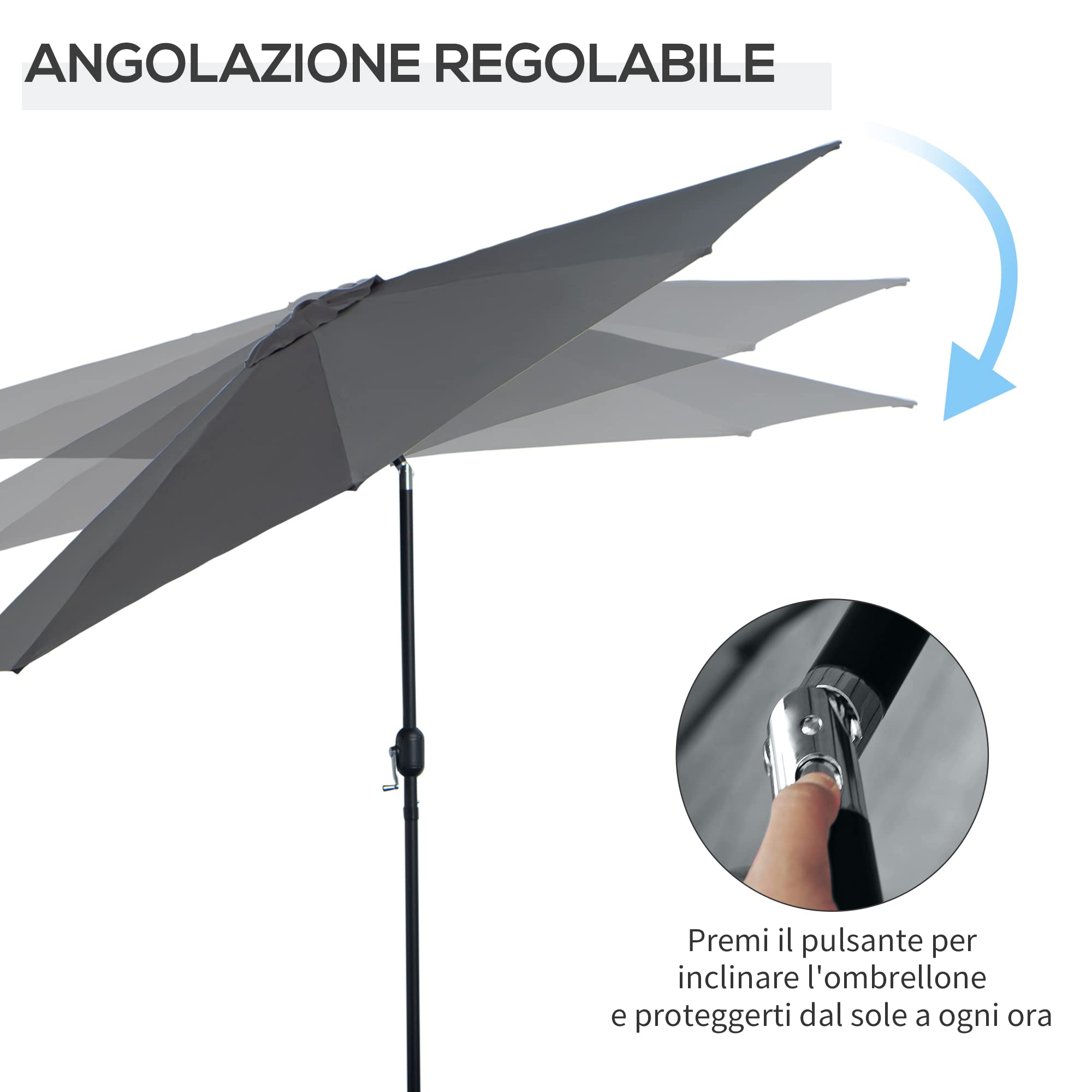 Outsunny Ombrellone da Esterni Inclinabile a 8 Stecche con Manovella, Ombrellone da Giardino in Metallo e Poliestere, Ø295x250 cm