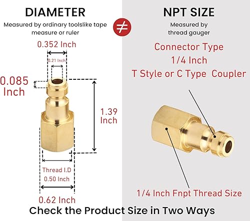 Miniatura 4 de Kit de acoplador y enchufe (14 piezas), tipo automotriz C, NPT de 14 de pulgada, juego de accesorios de aire de conexión rápida de latón macizo