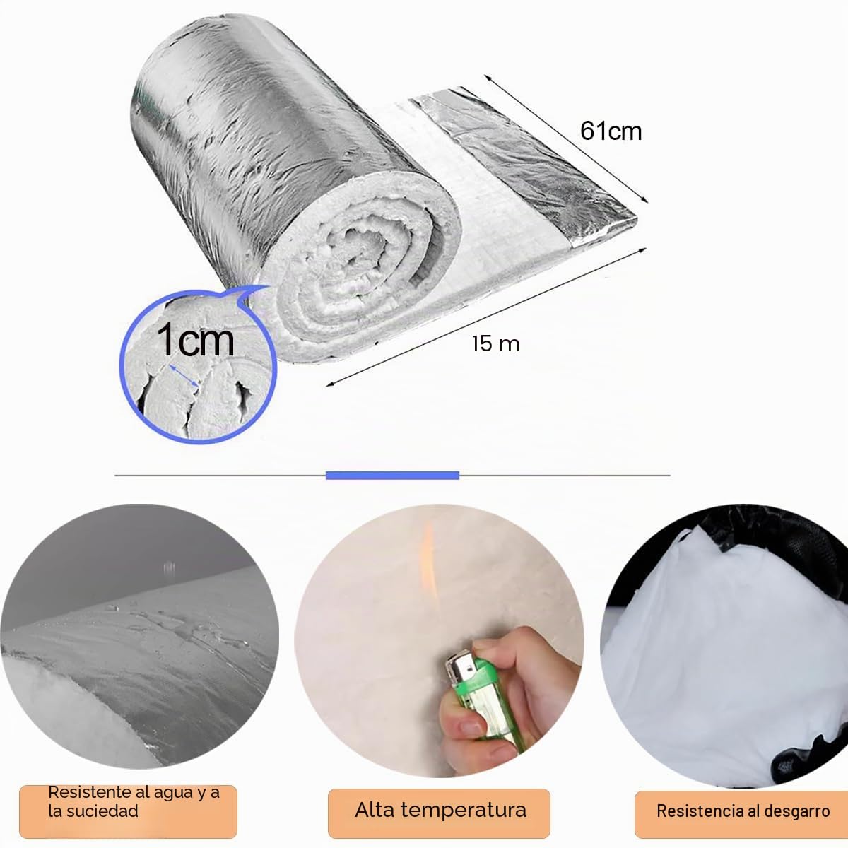 Manta aislante de fibra cerámica de alta temperatura ignífuga Manta de Aislamiento Silicato de Alta Temperatura incombustible Mat 10mm para Herrería Hornos(Size:61cm*15m)