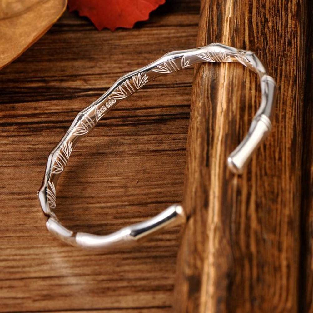 Brazalete Retro plata ley 999, joyería, conexión bambú Simple, pulsera abierta coreana para mujeres