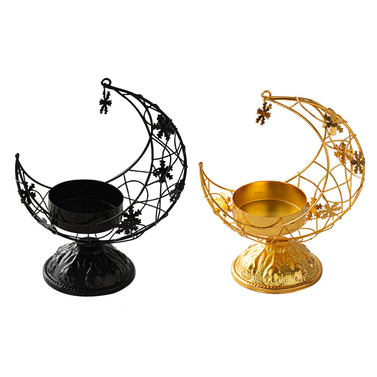 Candelabro De Cristal En Forma De Luna: Juego De 2 Piezas, Plata, Con Base Antideslizante, Para Bodas Y Eventos