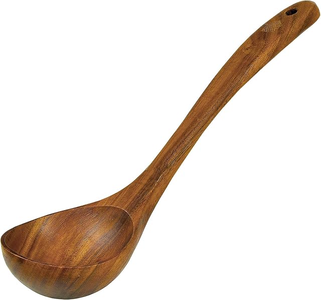 Wooden Ladle for Cooking, Soup Spoon Ladle  Teak Wooden Serving Spoon, 12.4 Handle, Medium Scoop Size 2 oz  Eco Friendly, Natural and Sustainable