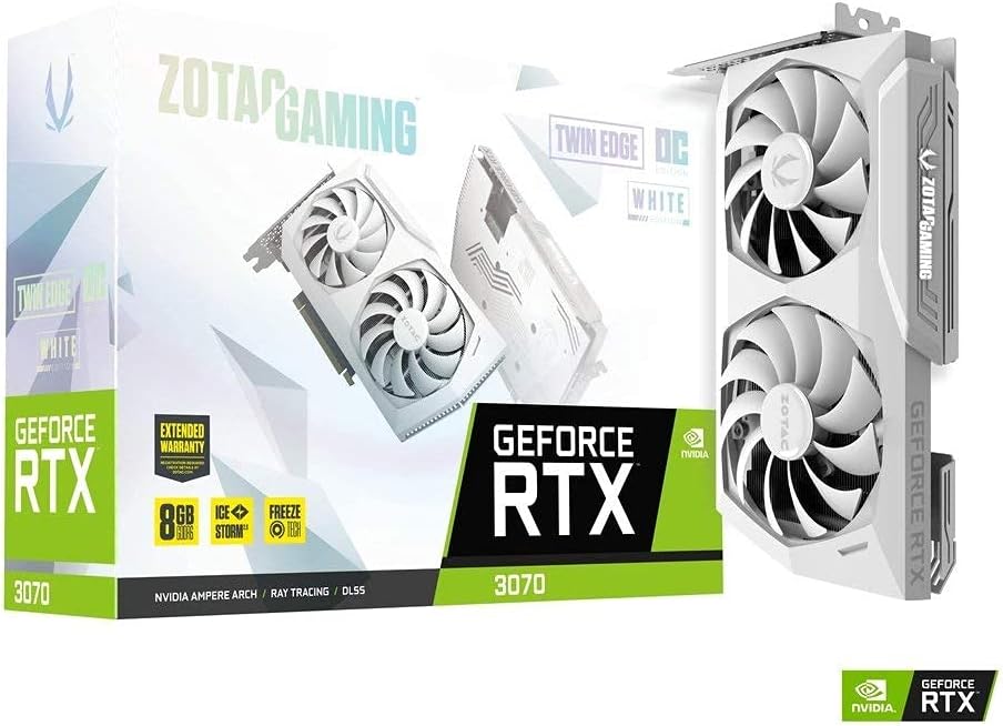 Zotac Gaming GeForce RTX 3070 Twin Edge OC White Edition 8GB GDDR6 Graphics Card, IceStorm 2.0 Advanced Cooling, White LED Logo Lighting (ZT-A30700J-10P) (Renewed)