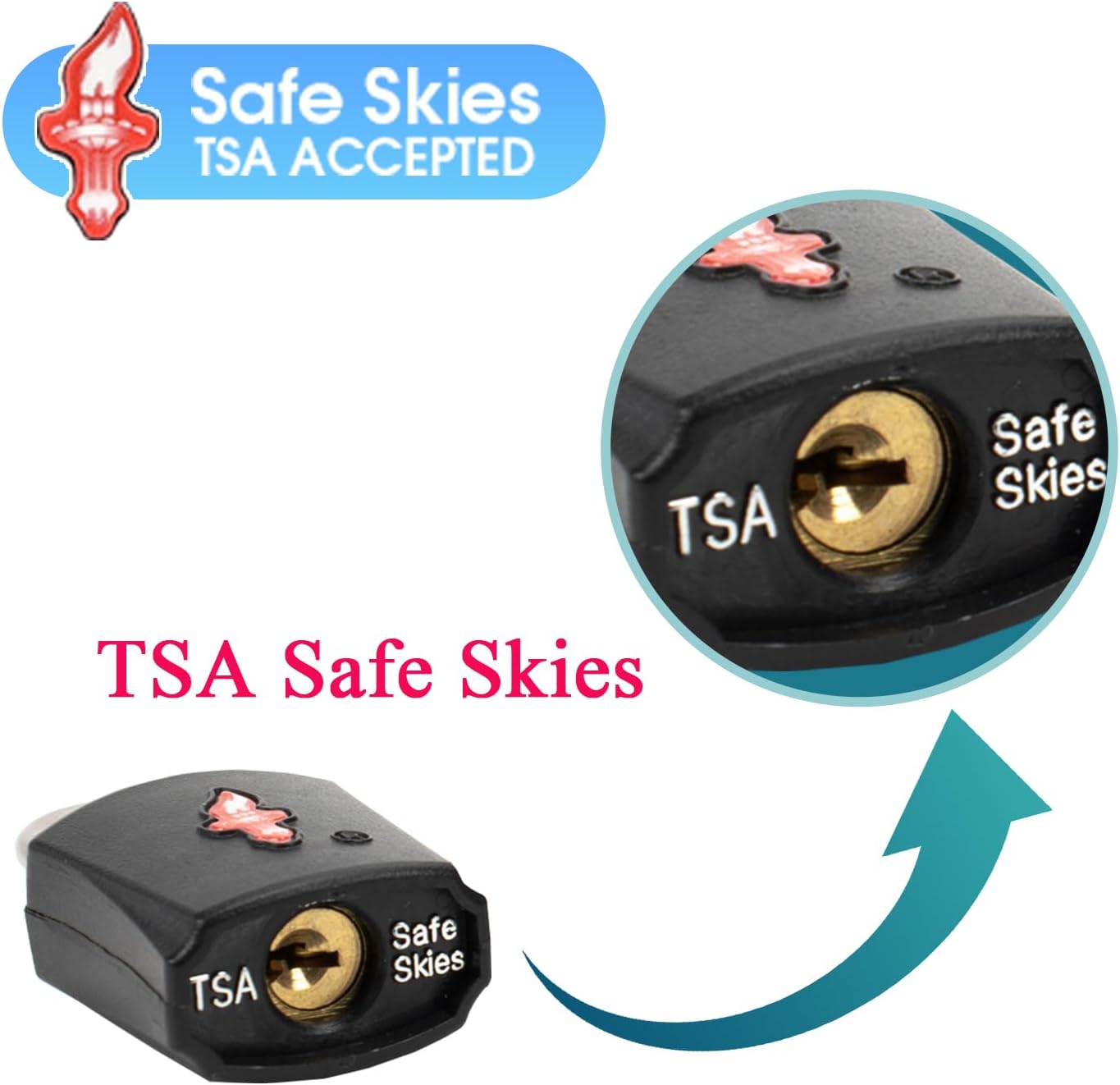Safe Skies Keyed Alike Lock 3-Pack Black – TSA Approved for Travel | All locks share same key. 2 keys each. TSA Safe Skies recognized. No combo to forget. 90-day warranty.