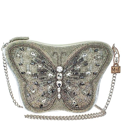 Mary Frances Flitter & Gleam Beaded Crossbody Butterfly Handbag, Silver