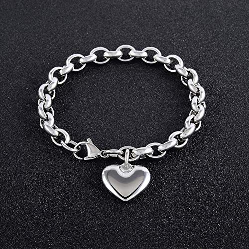 Jewelry Kingdom 1 Heart Charm Bracelet for Women Girls Silver Stainless Steel Chain Adjustable Valentines Day Jewelry Gift (Length of 7-11")3
