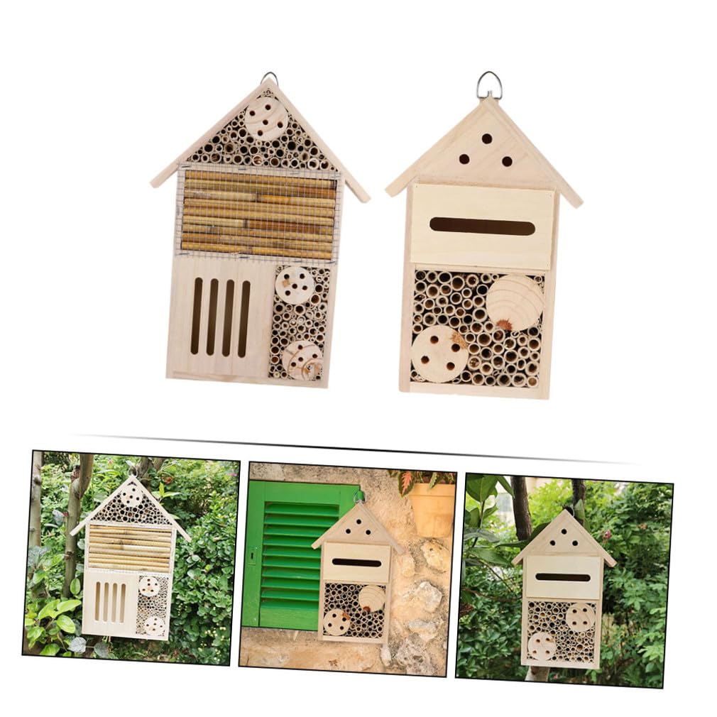 Casa per Insetti in Legno 2 Pezzi Design a Baita Appesa, per Api Impollinatrici e Decorazione da Giardino Naturale