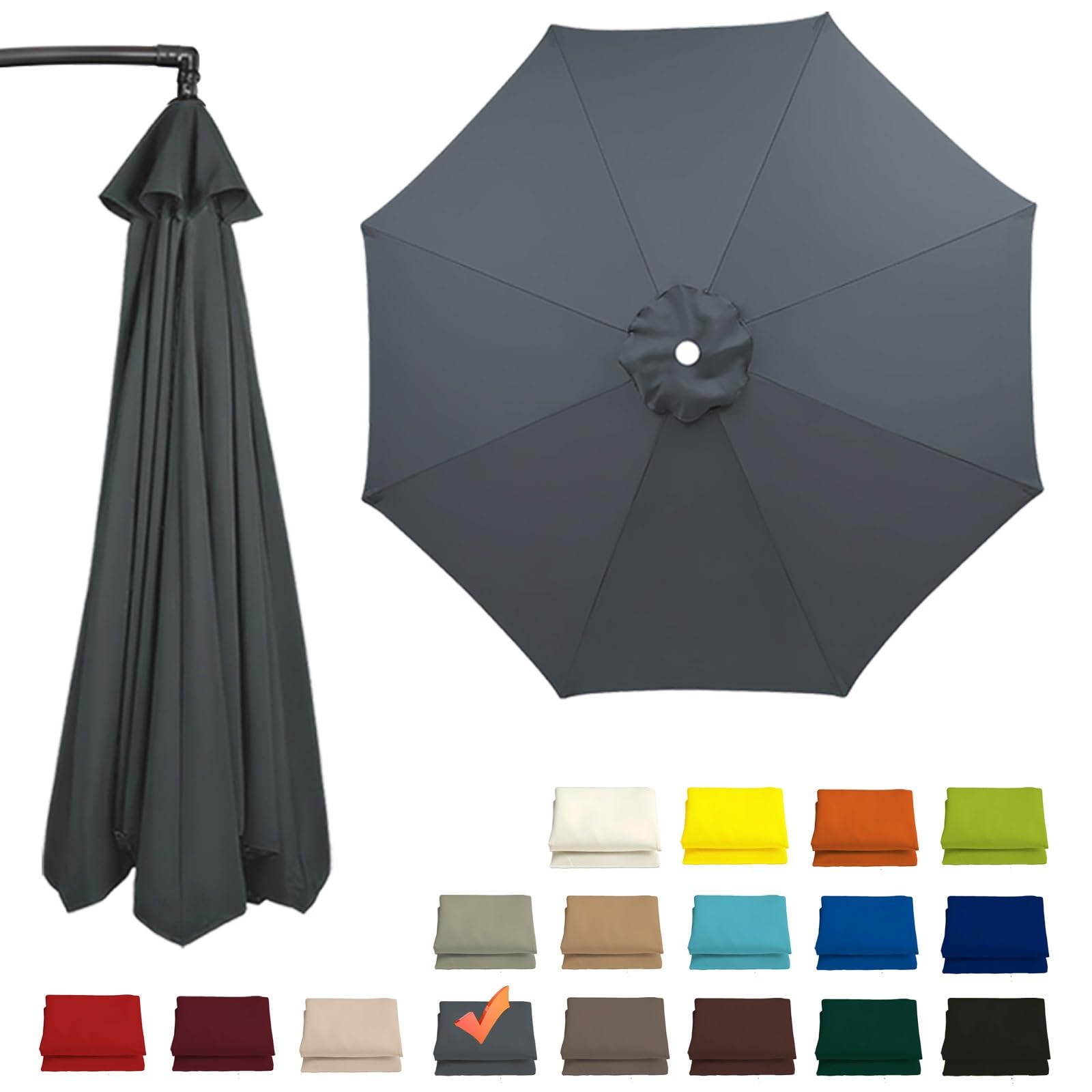 300CM Patio Umbrella Replacement Canopy for 8 Ribs 270CM 230CM Market Umbrella Top Outdoor Sun Umbrella Garden Canopy Cover Replacement Parasol Cloth for Backyard Beach(Gray,300CM-9.8FT)