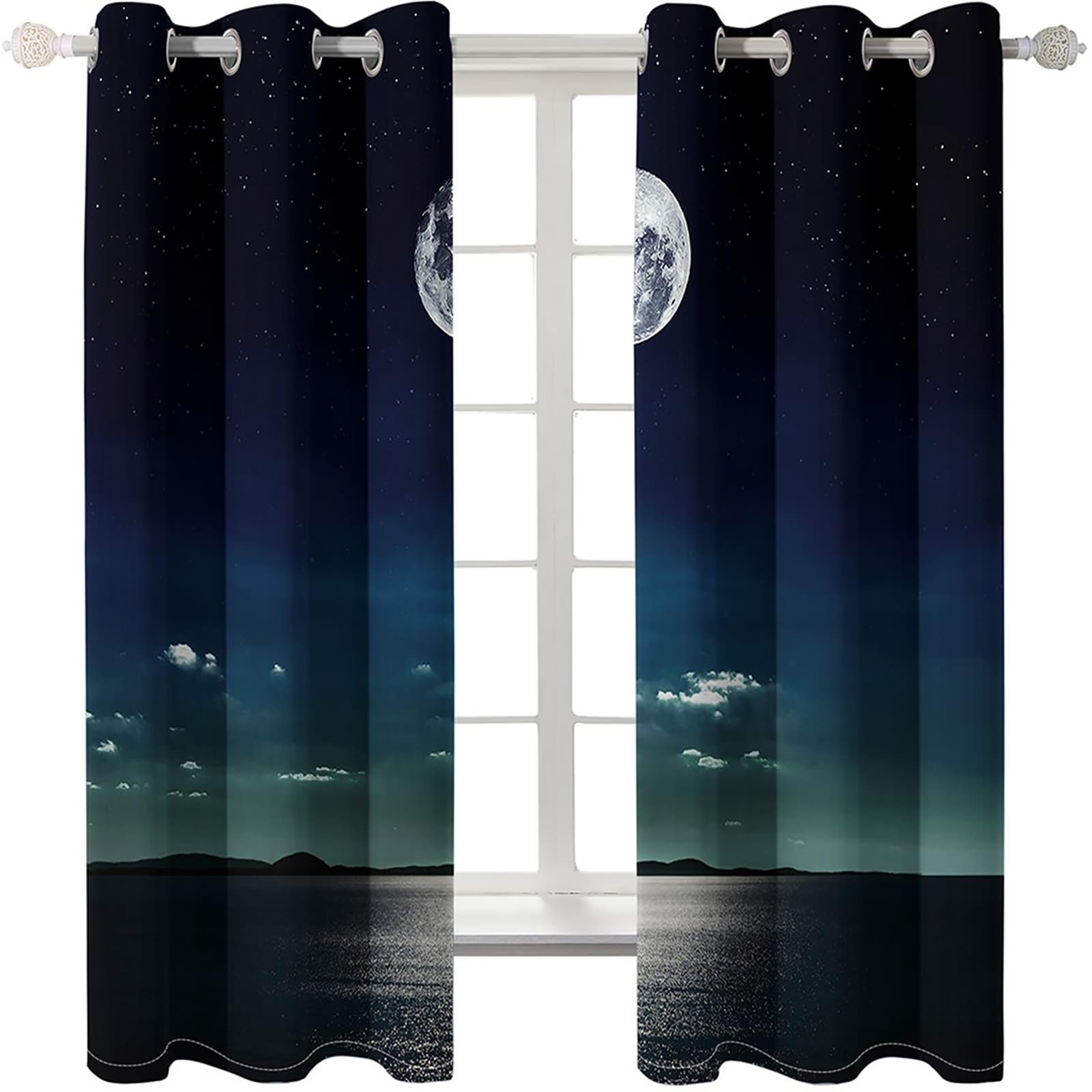 Verdunklungsvorhänge mit Ösen, 244x274cm Schwarz Marineblau Meermond Vorhang für Wohnzimmer/Schlafzimmer