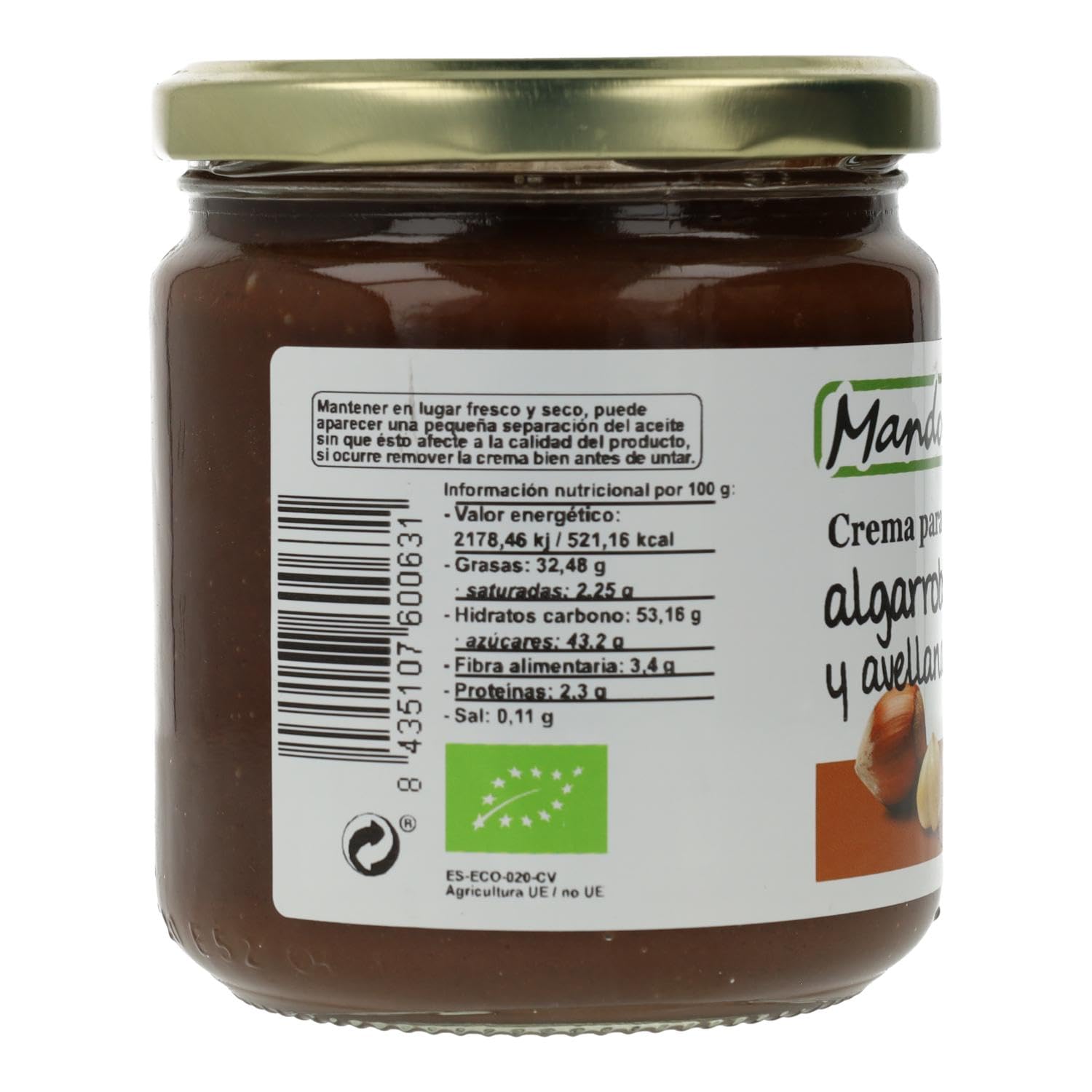 CREMA DE ALGARROBA Y AVELLANA 375gr. BIO